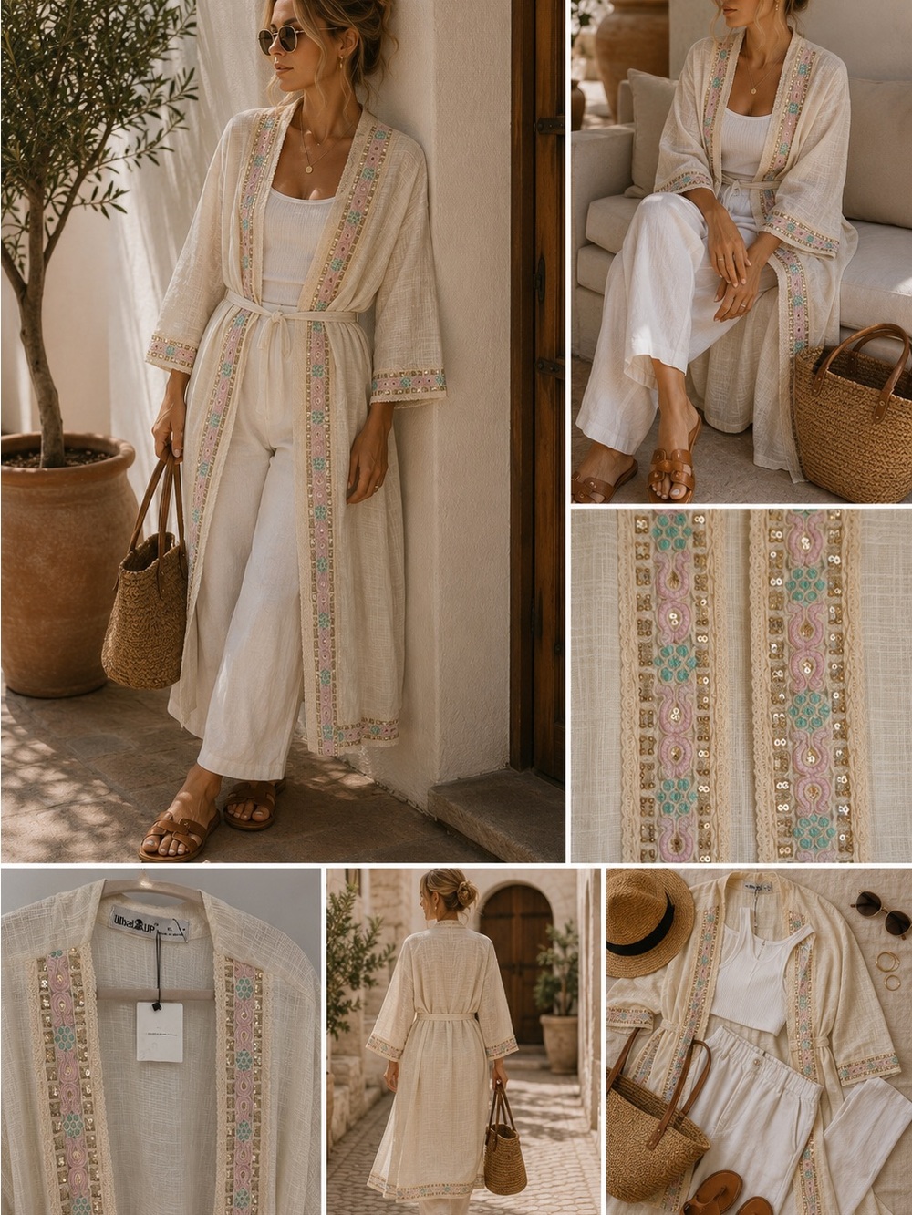 What’s Up Boho Embroidered Beach Kimono Cover Up XL NWT